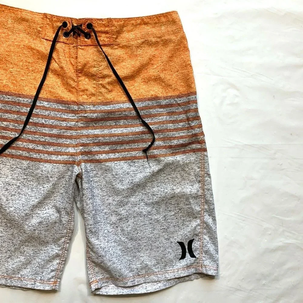 Hurley Board Shorts Swim Trunks Mens 30x9 Striped‎ Heather Surfing Beach Summer